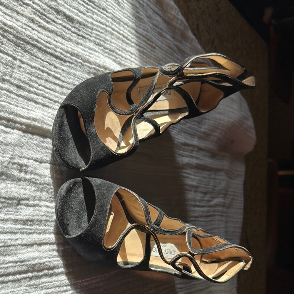 Black High Heel Shoes with Intricate Design